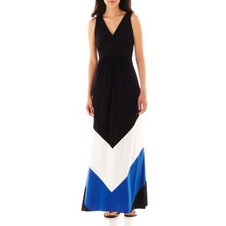 Studio 1 Sleeveless Colorblock Maxi Dress   Petite, Blue/Black/Ivory