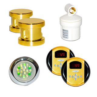 SteamSpa RYPKGO2 Royal Control Kit in Polished Brass with Two Steamheads
