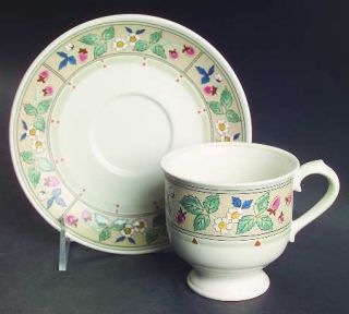 Mikasa Strawberry Hill Footed Cup & Saucer Set, Fine China Dinnerware   Berries