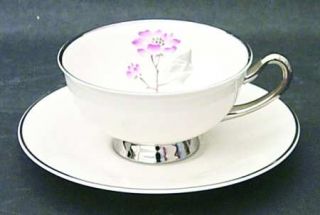 Syracuse Patricia Footed Cup & Saucer Set, Fine China Dinnerware   Pink Flowers,