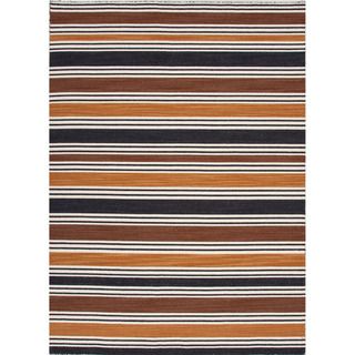 Handmade Flat Weave Stripe Pattern Brown Rug (8 X 10)