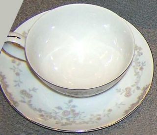 Mikasa Trinity Footed Cup & Saucer Set, Fine China Dinnerware   Brown Flowers,Gr