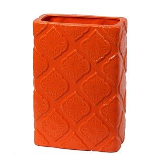 Privilege Small Ceramic Orange Vase (OrangeMaterials CeramicSetting IndoorDimensions 13 inches high x 9 inches wide x 5 inches deep )