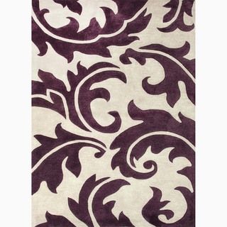 Handmade Abstract Pattern Ivory/ Purple Wool/ Art Silk Rug (8 X 10)