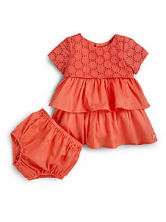 Lili Gaufrette Infants Ruffled Dress & Bloomers Set   Papaya