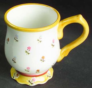 Waverly Coq A Doodle Do Mug, Fine China Dinnerware   Yellow/Red Rooster, Flowers