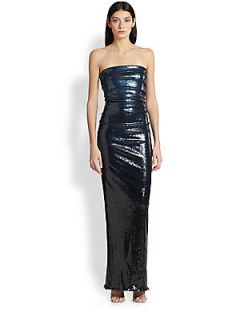 Donna Karan Strapless Sequined Gown   Teal