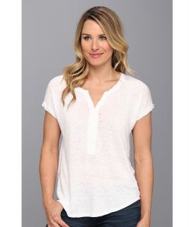 Mod o doc Linen Knit Split Neck S/S Tee Womens T Shirt (White)