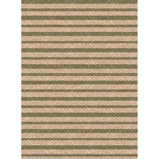 Woven Indoor/ Outdoor Summer Stripe Beige/ Green Patio Rug (110 X 211)