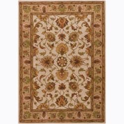 Hand tufted Mandara Oriental Ivory/green Wool Rug (5 X 7) (Green, gold, rust orange, brownPattern Oriental Tip We recommend the use of a  non skid pad to keep the rug in place on smooth surfaces. All rug sizes are approximate. Due to the difference of m