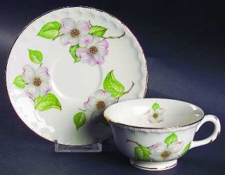 Pope Gosser Dogwood (Shell Edge) Footed Cup & Saucer Set, Fine China Dinnerware