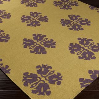Hand woven Stencil Gold Golden Yellow Wool Rug (5 X 8)