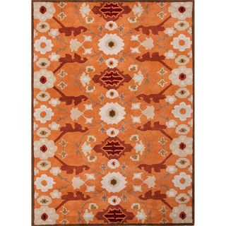 Hand tufted Transitional Floral Red/ Orange Wool Rug (36 X 56)