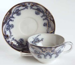 Arthur J Wilkinson Iris Blue Flat Cup & Saucer Set, Fine China Dinnerware   Coba