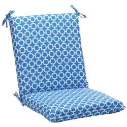 Pillow Perfect Blue/ White Geometric Squared Outdoor Cushion (Blue/white geometricMaterials 100 percent polyesterFill 100 percent virgin polyester fiber fillClosure Sewn seamWeather resistant YesUV protection YesCare instructions Spot cleanDimension