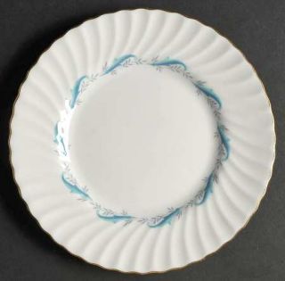 Minton Downing Luncheon Plate, Fine China Dinnerware   Aqua Scroll Design   Fife