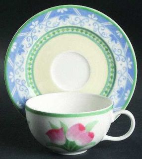 Villeroy & Boch Perugia Flat Cup & Saucer Set, Fine China Dinnerware   Tulips, Y