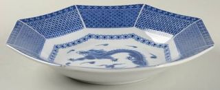 Toscany Ming Rim Soup Bowl, Fine China Dinnerware   Blue Dragon & Flowers,Octago
