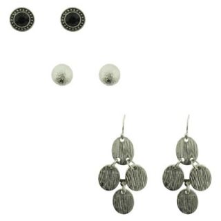 Womens Stone, Ball and Chandelier Earrings Set of 3   Silverblack/Crystal