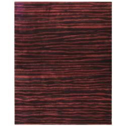 Handmade Stripes Plum New Zealand Wool Rug (83 X 11)