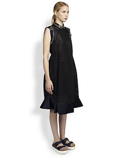 Sacai Embroidered Perforated Dress   Black Navy