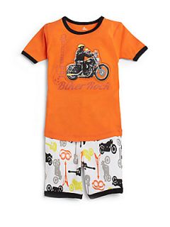 Toddlers & Little Boys 2 Piece Biker Rock PJ Set   Orange