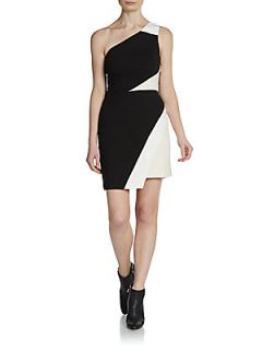 One Shoulder Colorblock Dress   Black White