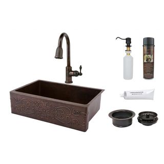 33 inch Scroll Design Copper Hammered Single Basin Sink And Faucet Package (3.5 inchesHand madeComposition 99.7 percent Pure RecycledLead Free (less than .01 percent)Drip Free Ceramic Disc CartridgesRetractable HoseSpout Extends Up To 8.44 inchesOverall 