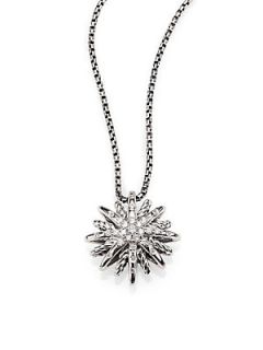 David Yurman Diamond and Sterling Silver Starburst Pendant Necklace/Small   Silv