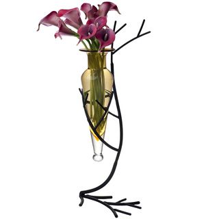 Amber Glass Vase On Twig Metal Stand