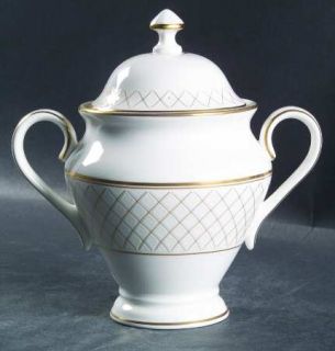 Waterford China Crosshaven Sugar Bowl & Lid, Fine China Dinnerware   Gold And Wh