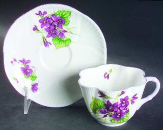 Shelley Violets (Dainty) Flat Cup & Saucer Set, Fine China Dinnerware   Dainty S