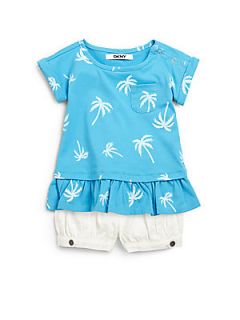 DKNY Infants Two Piece Palm Tree Top & Twill Shorts Set   Ocean Breeze