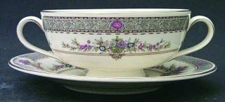 Minton Persian Rose (Newer) Footed Cream Soup Bowl & Cup Saucer Set, Fine China