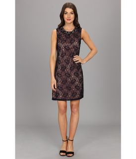Adrianna Papell Lace Embellished Shift Womens Dress (Navy)