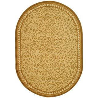 Hand hooked Chelsea Leopard Ivory Wool Rug (76 X 96 Oval)