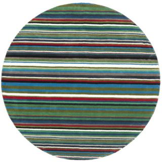 Handmade Rodeo Drive Green Rainbow Stripe Rug (59 Round)