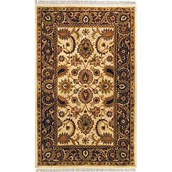 Handmade Classic Jaipur Ivory/ Red Wool Rug (5 X 8)