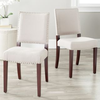 Safavieh Madison Nailhead Cream Linen Side Chairs (set Of 2) (WhiteMaterials Wood and LinenFinish MahoganySeat height 19.1 inchesDimensions 35 inches high x 22 inches wide x 17.3 inches deep Number of boxes this will ship in 1Chairs arrive fully asse