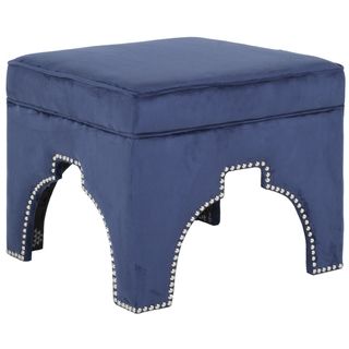 Safavieh Sahara Navy Nailhead Ottoman (NavyMaterials Birch Wood and Polyester FabricDimensions 17.9 inches high x 21.3 inches wide x 21.3 inches deep )