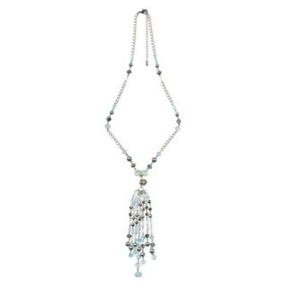 Womens Long Beaded Station Tassel Necklace   Silver/Pale Blue