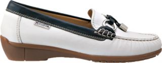Womens Mephisto Doris   White/Navy Leather Ornamented Shoes