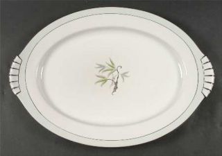 Narumi Southwind 17 Oval Serving Platter, Fine China Dinnerware   Green&Gray Le