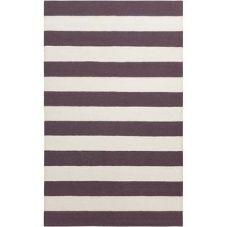 Handwoven Purple Stripe Chocolate Wool Rug (2 X 3)