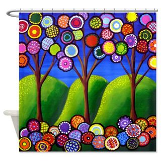  Fun Funky Trees Blossoms Folk Art Shower Curtain  Use code FREECART at Checkout