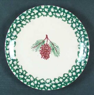 Tienshan Pine Cone Dinner Plate, Fine China Dinnerware   Green Mottled Rim,Brown