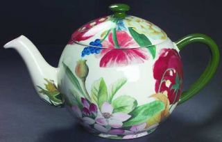 Gien Volupte Teapot & Lid, Fine China Dinnerware   Multicolor Flower Motif