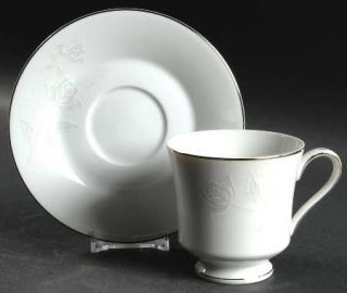 Treasure Chest Eternal Rose Footed Cup & Saucer Set, Fine China Dinnerware   Whi