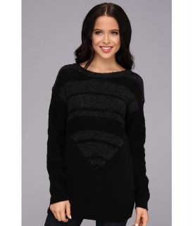 BCBGeneration Mix Yarn Intarsia Pullover AWH1R890 Womens Long Sleeve Pullover (Black)