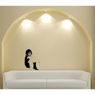 Japanese Manga Girl Dress Sadness Vinyl Wall Art Decal (Glossy blackEasy to applyInstruction includedDimensions 25 inches wide x 35 inches long )